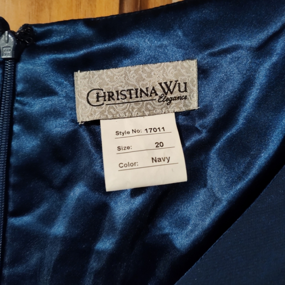 Christina Wu Navy Long Sleeve Gown - Picture 2 of 6